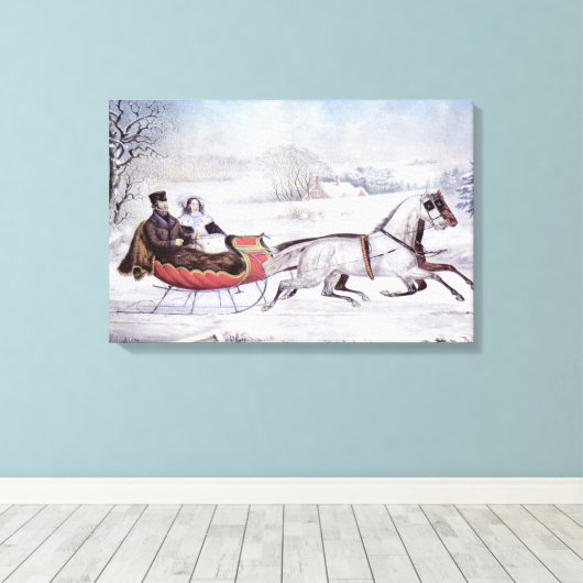 Toile Noël Vintage, La Route Hiver, Cheval Sleigh (Insitu (Plancher de Bois))