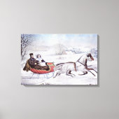 Toile Noël Vintage, La Route Hiver, Cheval Sleigh (Recto)