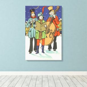 Toile Noël Vintage, Musiciens en train de chanter