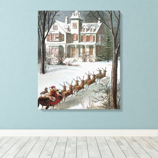 Toile Noël vintage, Saint Nicolas avec rennes (Insitu (Plancher de Bois))