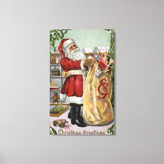Toile NoëlPère Noël avec grand sac (Recto)