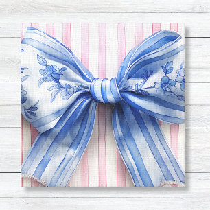 Toile Nœud Coquette Bleu et Blanc sur Rayures Roses