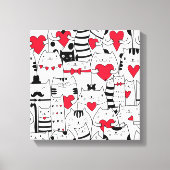 Toile Noir Blanc Cute Chat Coeur Rouge (Recto)