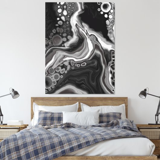 Toile Noir et Marbre blanc Digital Fluid Art (Insitu(Chambre))