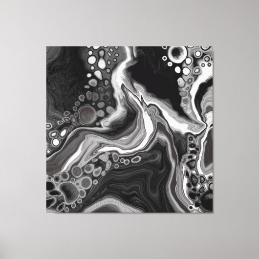 Toile Noir et Marbre blanc Digital Fluid Art (Recto)