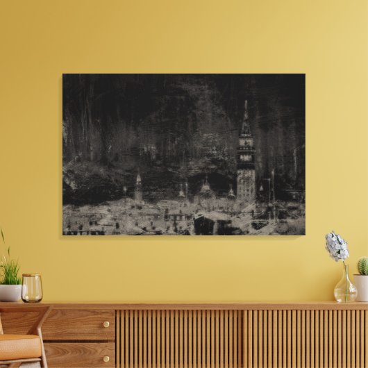 Toile Noir et Taupe en survol Skyline Venise Italie (Insitu(Salon))