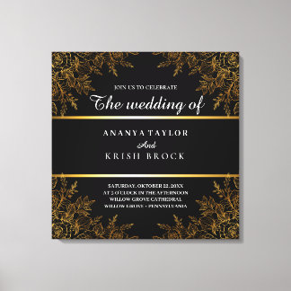 Toile Noir Glam et Fleurs dorées, Mariage