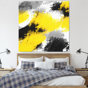 Toile Noir Jaune Blanc Moderne Abstrait Brosses