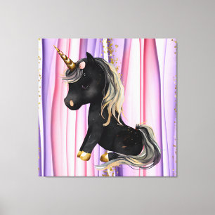 Toile Noir Unicorne oreilles roses