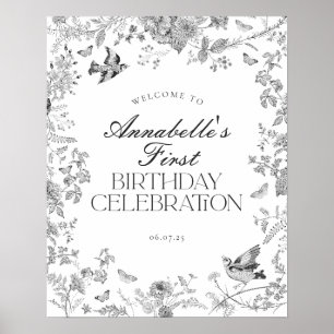 Toile noire de Jouy Affiche de bienvenue d'anniver