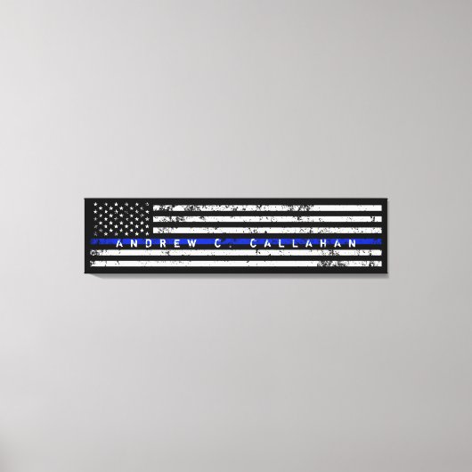 Toile Nom complet Drapeau de police de ligne bleue mince (Recto)