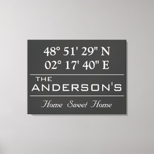 Toile Nom de famille personnalisé Latitude Longitude Adr