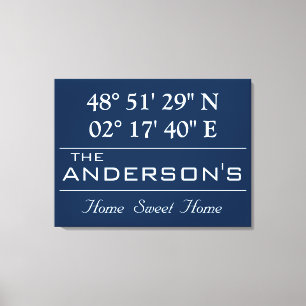 Toile Nom de famille personnalisé Latitude Longitude Adr