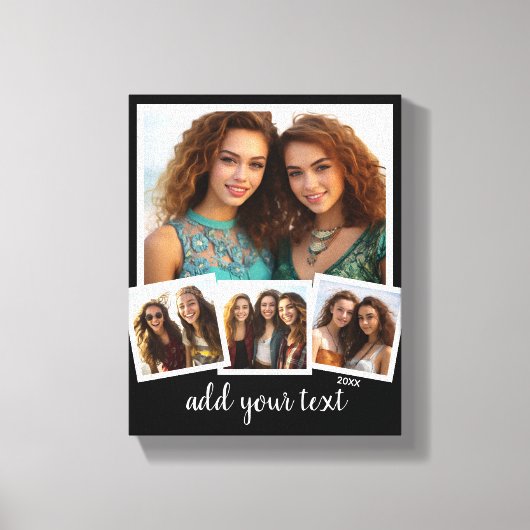 Toile Nom de script de collage photo tendance blanc noir (Recto)