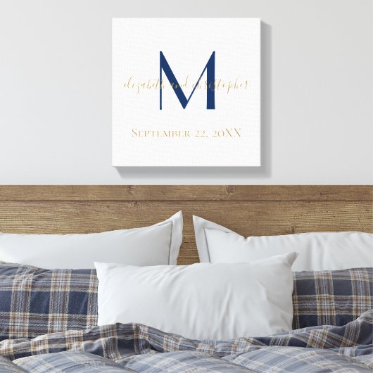 Toile Nom du monogramme Initiales Mariage Or bleu Date C (Insitu(Chambre))
