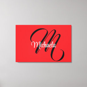 Toile Nom initial minimaliste moderne monogramme rouge