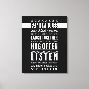 Toile NOM PERSONNALISÉ RÈGLES DE FAMILLE typographie mod