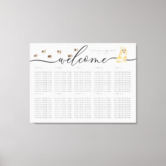 Toile Nombres de table de sièges de chiot Corgi de bienv (Recto)