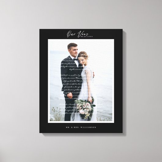 Toile Nos Vows Mariage Script et cadre noir minimal (Recto)