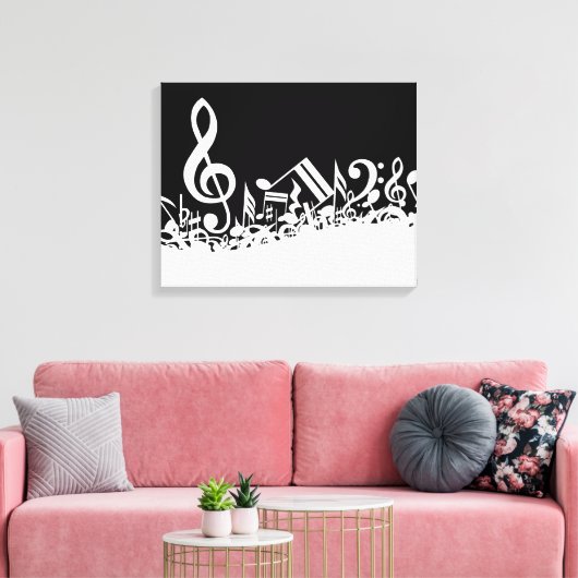 Toile Notes musicales blanches sur le noir (Insitu(Salon))