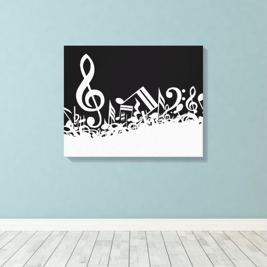 Toile Notes musicales blanches sur le noir (Insitu (Plancher de Bois))