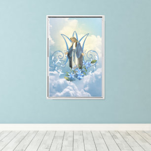 Toile Notre-Dame de grâce aux fleurs bleues