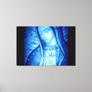 TOILE NOTRE DAME DE GUADALUPE BLEU SUR DES PANNEAUX NOIR