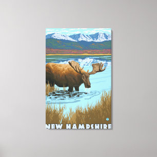 Toile Nouveau HampshireMoose buvant dans le lac