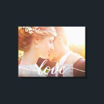 Toile Nouveau mariés Mariage Custom Photo Love script<br><div class="desc">Célébrez l'amour entre vous et votre partenaire avec notre Mariage Newlyweds Custom Photo Love Script Canvas Imprimer. Cette belle toile vous permet de la customiser avec votre photo mariage préférée, capturant l'essence de votre journée spéciale. La toile est composée d'une police élégante et tendance, créant le mot "Amour" dans un...</div>