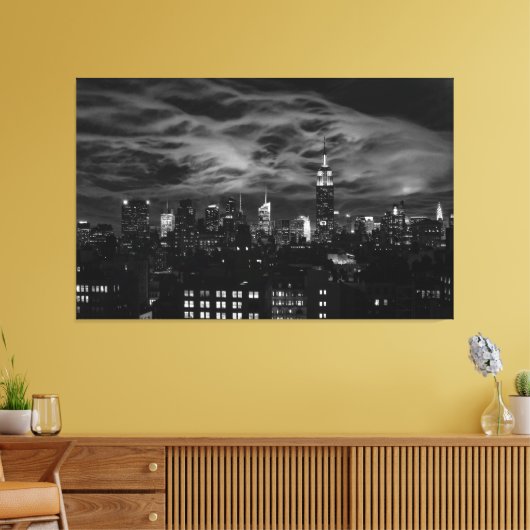 Toile Nuages éthériques : NYC Skyline, ESB noir et blanc (Insitu(Salon))