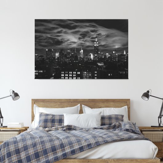 Toile Nuages éthériques : NYC Skyline, ESB noir et blanc (Insitu(Chambre))