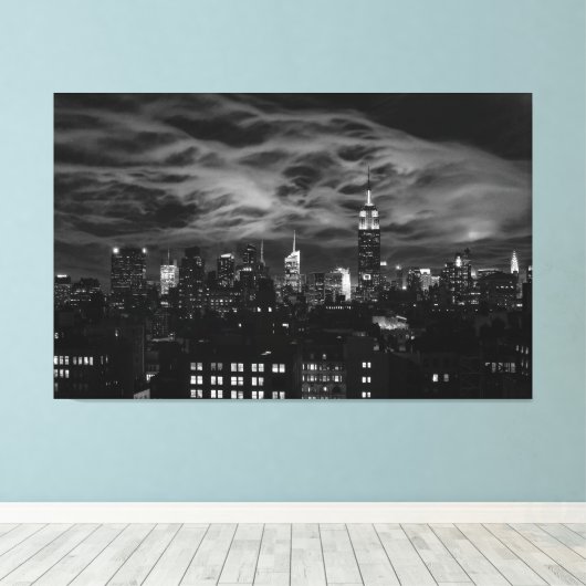 Toile Nuages éthériques : NYC Skyline, ESB noir et blanc (Insitu (Plancher de Bois))