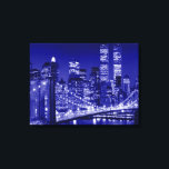 Toile Nuit Bleue New York City Pop Art<br><div class="desc">Brooklyn Bridge,  River and Manhattan Cityscape,  Skyscrapers et bâtiments</div>