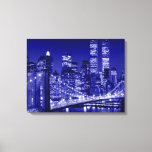 Toile Nuit Bleue New York City Pop Art<br><div class="desc">Brooklyn Bridge,  River and Manhattan Cityscape,  Skyscrapers et bâtiments</div>