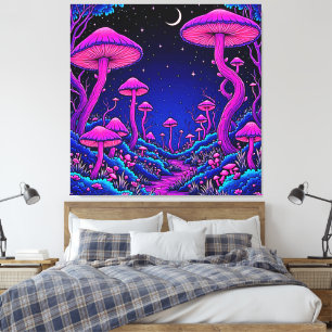 Toile Nuit de forêt de champignons psychédélique