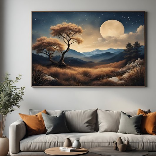 Toile Nuit de pleine lune dorée