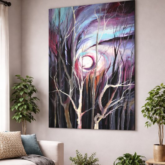 Toile Nuit d'hiver froide avec peinture à la Pleine lune