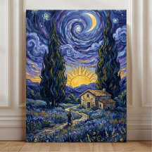 Nuit étoilée Crépuscule de cyprès de style Van Gog