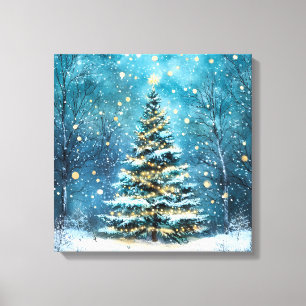 Toile Nuit silencieuse Arbre de Noël lumineux Forêt