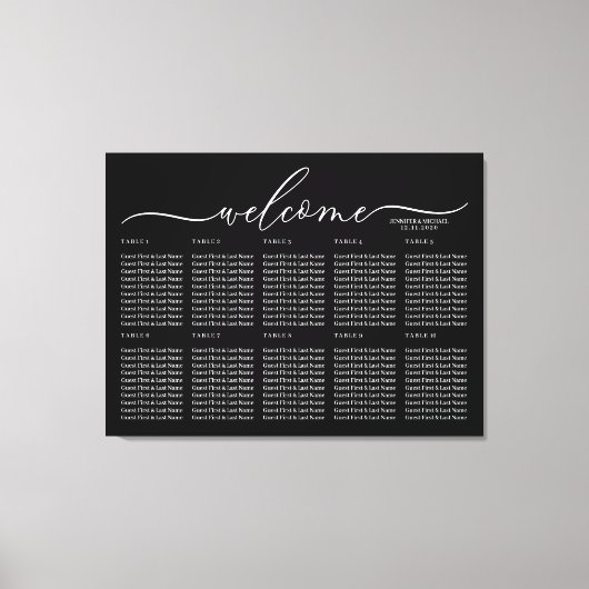 Toile Numéros de table de bienvenue de mariage noir (Recto)