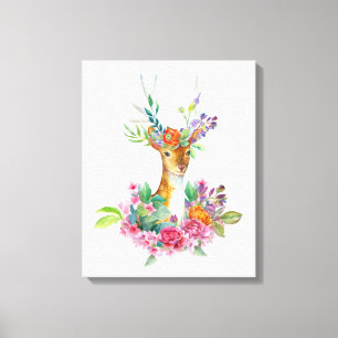 Toile Nurserie de bébé cerf floral peint à l'aquarelle