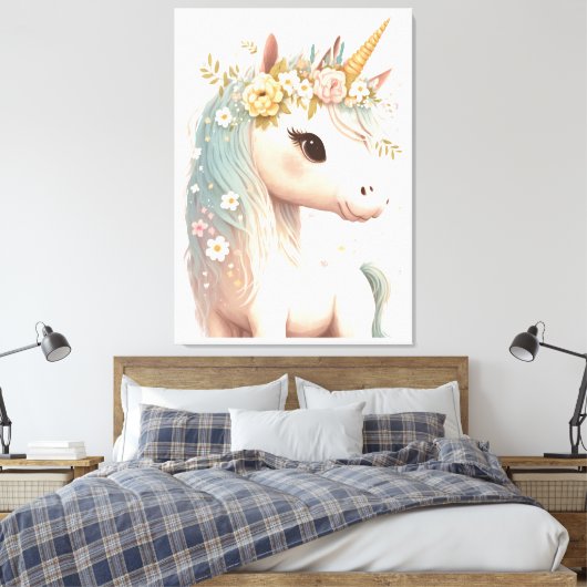 Toile Nursery de licorne élégante en aquarelle fleurie (Insitu(Chambre))