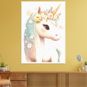 Toile Nursery Licorne Élégante Aquarelle Robe Florale (Insitu(Salon))