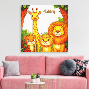 Toile Nursery Safari Jungle Animaux Marron Blanc