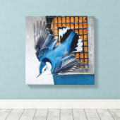 Toile Nuthatch à poitrine blanche en neige - Photo origi (Insitu (Plancher de Bois))