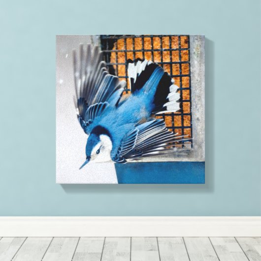 Toile Nuthatch à poitrine blanche en neige - Photo origi (Insitu (Plancher de Bois))