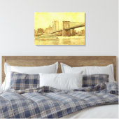 Toile NYC Skyline Brooklyn Bridge Boat Etched Look #1BR (Insitu(Chambre))