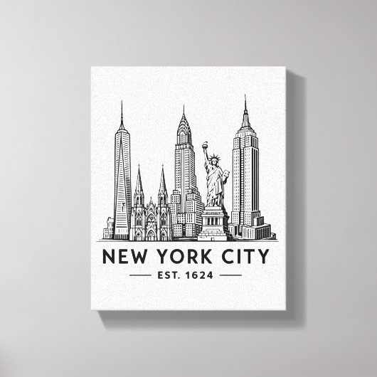 Toile NYC Skyline Illustration with Statue of Liberty (Recto)