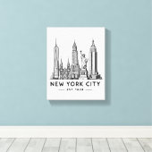 Toile NYC Skyline Illustration with Statue of Liberty (Insitu (Plancher de Bois))