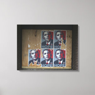 Toile Obama signe sur une fenêtre condamnée d'un